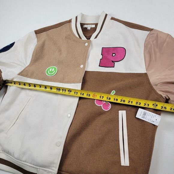 PacSun Brown Patchwork Letterman Varsity Bomber Jacket Oversized M/L Unisex NWT - Picture 6 of 12